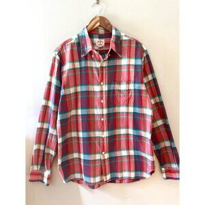 Brooks Brothers Sz L Red Fleece Plaid Button Down Shirt Chest Pocket